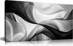 CANEITO Abstract Wall Art for Living Room, Black and White Wall-Decor for Bedroom, Minimalist Curve Line Canvas Print Pictures for Hallway Office, Size 40×20 Inches