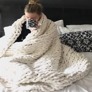 Chunky Knit Blanket Handmade Knitting Premium Soft Giant Chenille Throw for Bed Sofa Home Decor Super Large Mat Rug (Beige, 40×60 inches)