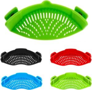 Snap Strainer, Clip on Strainer for Pots Pans, Hands-free Clip-on Heat Resistant Silicone Colander Pour Spout for Pasta Vegetable Noodles, Colander and Sieve Snaps On Pots Bowls Pans
