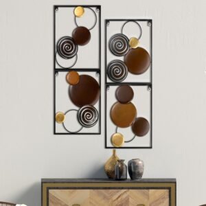 Tandefio 4 Pcs Metal Wall Art Abstract Wall Decoration Brown Metal Decor 14” x 11” Minimalist Sculptures Decor Round Style Iron Modern Accent Hanging Housewarming Gift for Home Living Room Bedroom