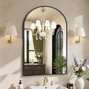 Sweetcrispy 24″x36″ Arched Black Bathroom Mirrors for Wall, Bathroom Mirrors for Over Sink, Metal Framed with HD Shatter-Proof Glass for Entryway, Living Room, Bedroom, Home Decor