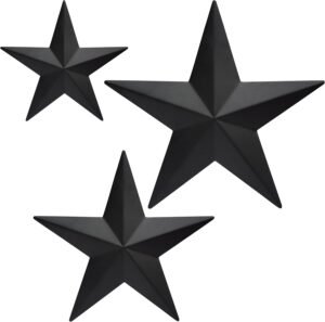 JoyEvy 6″ 9”12″（3pieces Black Barn Star Wall Decor,Metal Stars Rustic Vintage Western Country Farmhouse Home Indoor or Outdoor Wall Decoration,Texas Stars for House Art Décor
