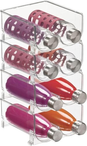 mDesign Plastic Stackable 2 Bottle Storage Holder Rack Organizer for Home, Kitchen Countertop, Cabinet, and Pantry – Holds Water Bottles, Perfect for Tumbler Cup – 4 Pack – Clear