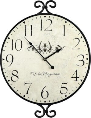 Farmhouse Wall Clock, 17H×13.4D Inch, Wrought Iron Frame with Warm Gray Finish, Vintage Wall Clock Silent Battery Operated Wall Clocks for Home Living Room Kitchen Bedroom