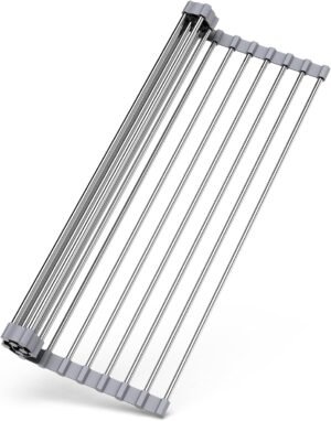 Over Sink Dish Drying Rack, 17″ L x 11.8″ W, Roll Up Dish Drying Rack for Kitchen, Gray