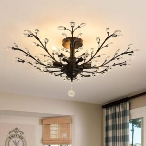 CVKASH 5 – Light Vintage Small Crystal Chandelier Modern Semi Flush Mount Ceiling Light Fixture Chandelier Lighting for Kitchen Bedroom Living Room Dining Room Hallway Foyer（Black）