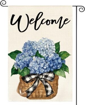 AVOIN colorlife Hydrangea Spring Summer Garden Flag 12×18 Inch Double Sided Outside, Floral Welcome Yard Outdoor Flag