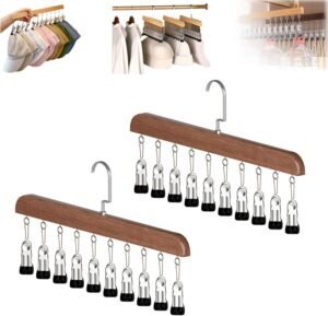 Closet Organizer with 10 Clips, Space Saving Hanging Closet Organizer, Space-Saving Hat Scarf Clothespins for Jeans Skirts Socks Pant Hangers with Clips (Vintage-10 Clips, 2PCS)