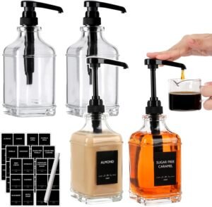 4 Pack Coffee Syrup Dispenser 16 oz,Clear Glass Syrup Bottle with 1/4oz Capacity Pump,Syrup Dispenser for Coffee Bar with Plastic Pump