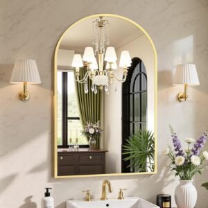 Sweetcrispy 24″x 36″ Arched Gold Bathroom Mirrors for Wall, Bathroom Mirrors for Over Sink, Metal Framed with HD Shatter-Proof Glass for Entryway, Living Room, Bedroom, Home Decor