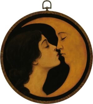 KLYTINK Romantic Moon and Young Girl Round Wall Art,Vintage-Inspired Celestial Canvas Print, Surreal Moon and Woman Hanging Decor for Bedroom, Gallery Wall, or Dreamy Space 10”x10”