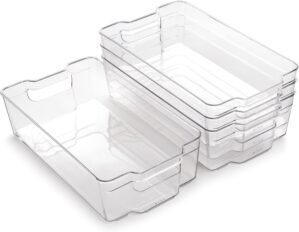 BINO | Stackable Storage Bins, X-Large – 4 Pack | THE STACKER COLLECTION | Clear Plastic Storage Bins | Organization Containers for Pantry & Fridge | Multi-Use Organizer Bin | BPA-Free