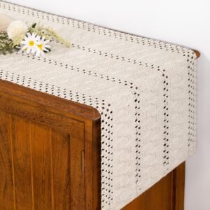 Socomi Boho Table Runner Summer Farmhouse Rustic Macrame Seasonal Long Woven Cotton Linen Small Coffee Dining Kitchen Table Runner for Dresser Scarf Holiday Home Decor 48in Beige