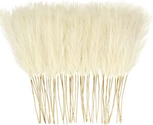 obbsie 50PCS Faux Pampas Grass, 21.6″ Short Artificial Pompous Grass Floral Fake Pompas Grass Branches Vase Filler Flower Arrangement for Home Wedding Boho Decor, Beige