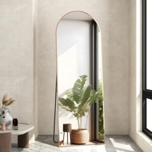 Full Length Mirror, 56″x16″ Arch Floor Mirror with Stand, Gold Arched Full Body Standing or Leaning Mirror for Bedroom, Living Room