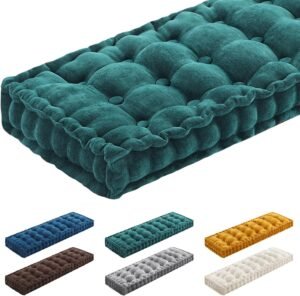 Geelin 48×18 Inch Bench Cushions for Indoor Furniture Chenille Dark Green Velvet Button Tufted Thicken Seat Pad Mat with Memory Foam, Window Floor Sofa Chair Cushion for Living Room Porch Swing