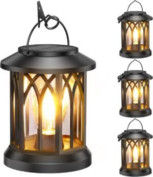 WdtPro 4 Pack Solar Lantern Outdoor Lights, Upgraded Bright Solar Lanterns Outdoor Waterproof, Hanging Solar Powered Lantern Over 12Hrs Lights for Outside Garden Yard Patio Tree Path Decor