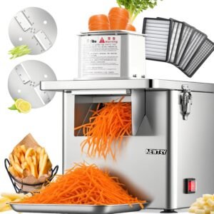 NEWTRY Commercial 4 in 1 Vegetable Processor, 250W Electric Vegetable Fruit Dicer with Slicer Shredder 6/8/10/13mm Dicing Grids, Automatic Slicer Shredder for Potatoes Carrots, Stainless Steel