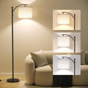 SUNMORY Arc Floor Lamp,Modern Floor Lamp with 3 Color Temperatures Bulb,Metal Standing Lamps with Adjustable Hanging Lampshade,Tall Floor Lamps for Living Room (Black)