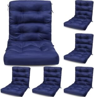 Hoteam 6 Set Patio Chair Cushions Outdoor 20 x 40 Inch High Chair Patio Cushion for Outdoor Furniture Waterproof Seat Rocking Indoor Thickened Pad(Solid Color Style,Navy Blue)