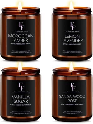Scented Candles for Home Scented Aromatherapy Candles, 4 Pack 28 Oz Soy Wax Candle Gift Set Valentine’s Day Gift for Women Men (Lavender/Vanilla//Sandalwood Rose/Moroccan Amber)