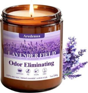 Lavender Odor Eliminating Candles | Eliminates 95% of Pet, Smoke & Bathroom Odors – 7oz Hand Poured Soy Candle – Aromatherapy Stress Relief Scented Candles – Relaxing Gifts for Calm & Fresh Homes