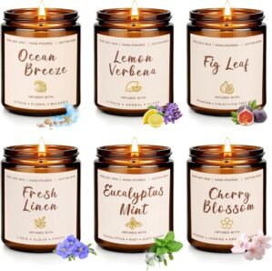 Scented Candles Set, 6 Pack Soy Wax Candles for Home, 42 oz 300 Hours Fresh Spring Summer Scents, Long Burning Candle Gift for Bedroom Bathroom Kitchen