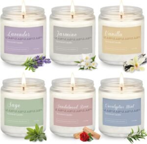 Scented Candles Gift Set, Long Lasting 6 Pack Aromatherapy Candles for Home, 42 oz 300 Hour Burn, Lavender Jasmine Vanilla Sage Sandalwood Rose Eucalyptus Mint, Gifts for Women
