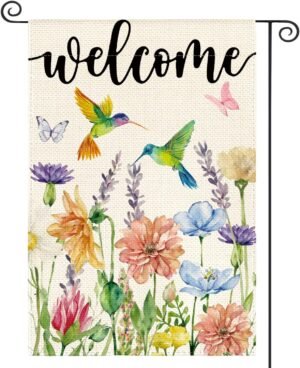AVOIN colorlife Hummingbird Spring Flowers Garden Flag 12 x 18 Inch Double Sided, Seasonal Welcome Yard Outdoor Flag