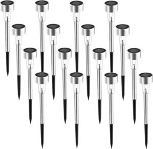 SOLPEX 16 Pack Solar Outdoor Lights Pathway, Stainless Steel Solar Lights Outdoor Waterproof,LED Landscape Lighting Walkway for Landscape/Patio/Lawn/Yard/Driveway-Cold White