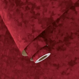 Wallercity Wine-Red Flocking Fabric Wallpaper Peel and Stick Soft Velvet Contact Paper for Cabinets Dresser Top Deep Red Felt Cloth Wall Paper for Shelf Liner Jewelry Boxes Frame Decor 15.8”x78.7”