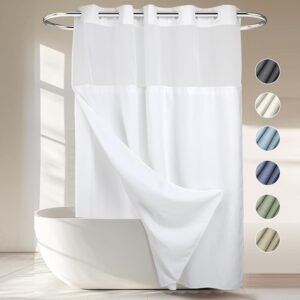 River Dream Heavyweight No Hooks Required Dotted Waffle Weave Shower Curtain with Snap in Liner，Bathroom Curtains Shower Set – 71W x 74H,Hotel Grade,Spa Like Bath Curtain,White