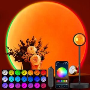 Neroupe Sunset Lamp Projector with APP & Button Control, 360 Degree Rotation Multiple Colors Changing LED Lamp Night Light, Sunset Light for Bedroom Decor/Party/Tiktok Live/Room Decor