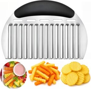 JAYVAR Large Crinkle Cutter French Fry Cutter, Large Crinkle Potato Slicer Wavy Chopper, Stainless Steel Wavy Slicer Crinkle Cutting Chopping Tools with Handle for Carrot Vegetable