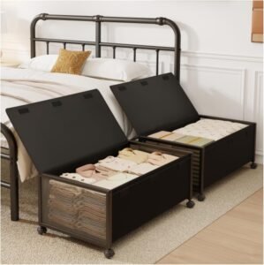 2 Pack Under the Bed Storage Containers,12 inch Height Under Bed Shoe Storage,31inch Long Underbed Storage with Wheels,Large Rolling under bed Clothes Storage Drawers with Lid for Dorm Tall,Black
