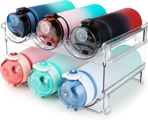 spospo Water Bottle Organizer for Cabinet, Water Bottle Storage Organizer, 2 Packs Water Bottle Storage Rack, Water Bottle Holder for Cabinet, Stackable Water Bottle Storage Rack