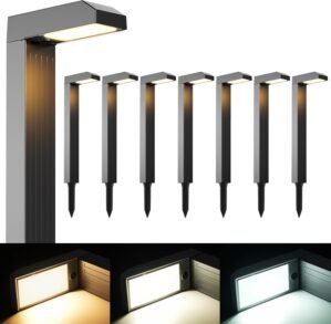 Solar Pathway Lights Outdoor 8 Pack Clearance, 3 Color in 1 Bright Landscape Lighting with Cool Warm Daylight White Modes Auto On/Off IP65 Waterproof for Yard Garden Patio Walkway Sidewalk Lawn Decor