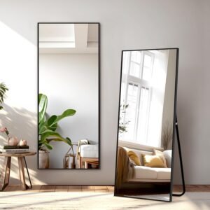 NicBex Full Length Mirror with Stand, 56″x19″ Aluminum Alloy Frame Floor Mirror, Black, Shatter-Proof Glass – Free Standing, Leaning Against Wall or Wall-Mounted, for Bedroom Living Room Dressing Room