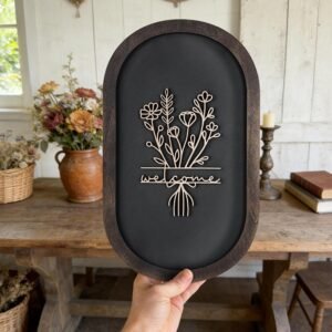 Welcome Sign for Front Porch, 3D Farmhouse Welcome Decor Rustic Wood Door Sign Distressed Home Wall Art with 3D Flower Patterns for Entryway Living Room Office Housewarming Decor