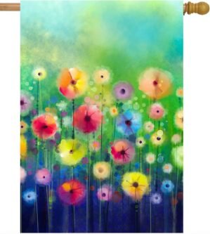 Watercolor Abstract Spring Summer Seasonal Green Floral Flowers Art House Flag 28″ x 40″ Double Sided Polyester Welcome Large Yard Garden Flag Banners for Patio Lawn Home Outdoor Decor