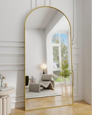 Koonmi 30″x71″ Arched Full Length Mirror, Gold Large Floor Mirror with Aluminum Alloy Frame, Standing Hanging or Leaning Wall-Mounted Full Body Mirror for Living Room and Bedroom
