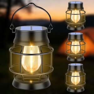 TomCare Solar Lanterns Lights Outdoor Waterproof 4 Pack Metal Hanging Solar Lights Lantern for Outdside Decorative Patio Porch Garden Lawn, Warm White