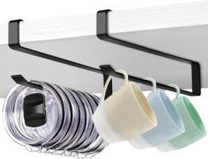 Coffee Mug Holder, 2 Pack Tumbler Lid Organizer for Yeti Lids Holder, Mug Hanger Under Cabinets,Space Saving Cup/Mug Rack Holds Up to 12 Lids,Water Bottle Lid Organizer for Kitchen Storage
