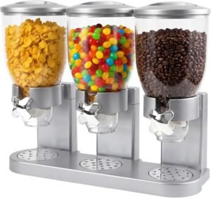 Triple Cereal Dispenser – 3 Pack 2L Large Cereal Containers Storage Airtight, Rotating Plastic Cereal Dispenser for Countertop, Pantry Organizer for Cereal, Rice, Grains, Candy, Coffee Beans