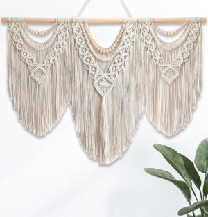 Gliterra Large Macrame Wall Hanging Handmade Boho Tapestry 43″x32″ – Wall Art Decor for Living Room, Bedroom, Wedding (beige)