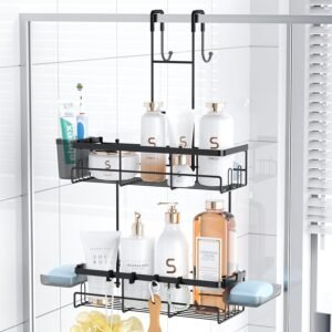 Aitatty Over the Door Shower Caddy Hanging: Black Rustproof Shower Organizer over the Door – No Drilling Bathroom Rack for Inside