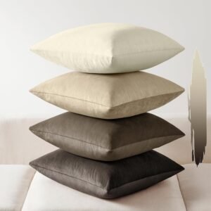 Softalker Velvet Throw Pillow Covers 18×18 Set of 4, Luxury Soft Plush Decorative Pillow Cases, Rich Texture Neutral Modern Cushion Covers for Sofa Couch Bed Home Decor Living Room – Taupe Gradient