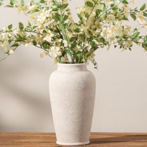 Ceramic Flower Vase, Large White Flower Vase Tall Rustic Farmhouse Decorative Vase Floral Pottery Vases for Home Decor Table Living Room Entryway Mantel Bedroom Bathroom Kitchen – 11 Inch White