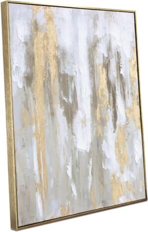Gold Abstract Wall Art Decor – Framed Texture Paintings Modern Canvas Artwork with Hand-Painted Gold Foil for Modern Style Decor, Ready to Hang