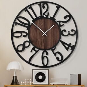 1st owned Wall Clock for Living Room -16″ Silent Non Ticking,Battery Operated,Black Metal, Antique Wood Clocks for Farmhouse,Dining Room,Bedroom,Kitchen Clock Wall Decor- Arabic Numerals
